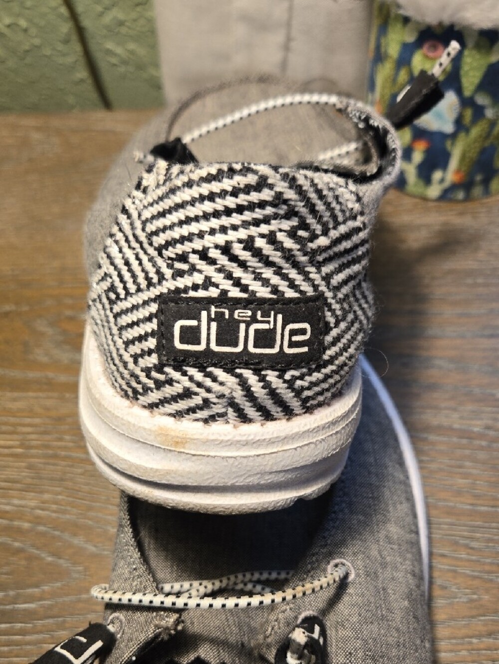 Hey Dude Womens Grey Canvas Slip-On Sneakers with Patterned Heel - Picture 5 of 6